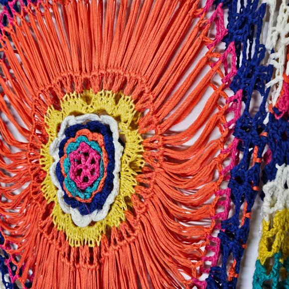 Crochet Bohemian Rainbow Tunic Round Mandala Design 3/4 Sleeves Grandmacore S - Picture 6 of 9